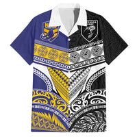 Custom Rugby Niue and Aotearoa Family Matching Long Sleeve Bodycon Dress and Hawaiian Shirt Hiapo with Maori Moko Tribal Heritage Tattoos LT03 Dad's Shirt - Short Sleeve Black - Polynesian Pride