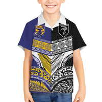 Custom Rugby Niue and Aotearoa Family Matching Summer Maxi Dress and Hawaiian Shirt Hiapo with Maori Moko Tribal Heritage Tattoos LT03 Son's Shirt Black - Polynesian Pride