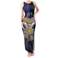 Custom Rugby Niue and Aotearoa Family Matching Tank Maxi Dress and Hawaiian Shirt Hiapo with Maori Moko Tribal Heritage Tattoos LT03 Mom's Dress Black - Polynesian Pride