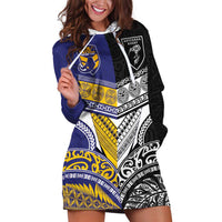 Custom Rugby Niue and Aotearoa Hoodie Dress Hiapo with Maori Moko Tribal Heritage Tattoos LT03 Black - Polynesian Pride