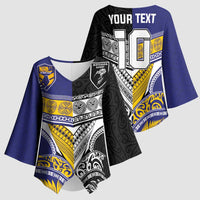 Custom Rugby Niue and Aotearoa Kimono Sleeve Blouse Hiapo with Maori Moko Tribal Heritage Tattoos - Polynesian Pride
