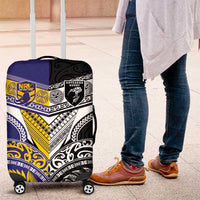 Rugby Niue and Aotearoa Luggage Cover Hiapo with Maori Moko Tribal Heritage Tattoos LT03 Black - Polynesian Pride