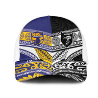 Niue and Aotearoa Rugby Mesh Trucker Cap Hiapo with Maori Moko Tribal Heritage Tattoos - Polynesian Pride