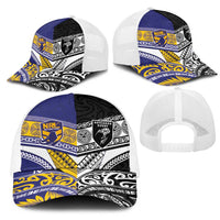 Niue and Aotearoa Rugby Mesh Trucker Cap Hiapo with Maori Moko Tribal Heritage Tattoos - Polynesian Pride