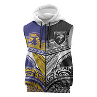Custom Rugby Niue and Aotearoa Sleeveless Zip Hoodie Hiapo with Maori Moko Tribal Heritage Tattoos LT03 Black - Polynesian Pride