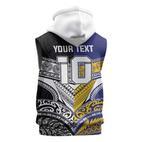 Custom Rugby Niue and Aotearoa Sleeveless Zip Hoodie Hiapo with Maori Moko Tribal Heritage Tattoos LT03 - Polynesian Pride