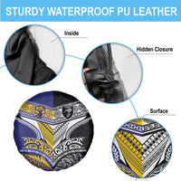 Rugby Niue and Aotearoa Spare Tire Cover Hiapo with Maori Moko Tribal Heritage Tattoos LT03 - Polynesian Pride