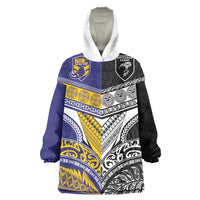 Custom Rugby Niue and Aotearoa Wearable Blanket Hoodie Hiapo with Maori Moko Tribal Heritage Tattoos LT03 One Size Black - Polynesian Pride