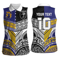 Custom Rugby Niue and Aotearoa Women Sleeveless Polo Shirt Hiapo with Maori Moko Tribal Heritage Tattoos LT03 - Polynesian Pride