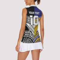 Custom Rugby Niue and Aotearoa Women Sleeveless Polo Shirt Hiapo with Maori Moko Tribal Heritage Tattoos LT03 - Polynesian Pride