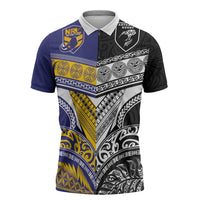 Custom Rugby Niue and Aotearoa Zipper Polo Shirt Hiapo with Maori Moko Tribal Heritage Tattoos LT03 Black - Polynesian Pride