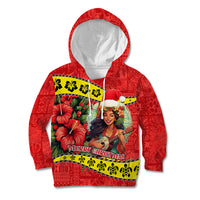 Hawaii Christmas Kid Hoodie Hula Girl Hibiscus With Hawaiian Style Tribal Fabric Patchwork LT03 Red - Polynesian Pride