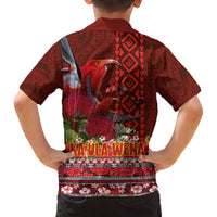 Hawaii KaUla Wena Iiwi Family Matching Off The Shoulder Long Sleeve Dress and Hawaiian Shirt With Tropical Plants and 'Ohi'a lehua Kakau Art Tattoo LT03 - Polynesian Pride