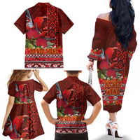Hawaii KaUla Wena Iiwi Family Matching Off The Shoulder Long Sleeve Dress and Hawaiian Shirt With Tropical Plants and 'Ohi'a lehua Kakau Art Tattoo LT03 - Polynesian Pride