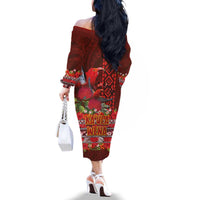 Hawaii KaUla Wena Iiwi Family Matching Off The Shoulder Long Sleeve Dress and Hawaiian Shirt With Tropical Plants and 'Ohi'a lehua Kakau Art Tattoo LT03 - Polynesian Pride