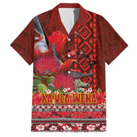 Hawaii KaUla Wena Iiwi Family Matching Tank Maxi Dress and Hawaiian Shirt With Tropical Plants and 'Ohi'a lehua Kakau Art Tattoo LT03 Dad's Shirt - Short Sleeve Red - Polynesian Pride