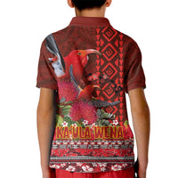 Hawaii KaʻUla Wena ʻIʻiwi Kid Polo Shirt With Tropical Plants and 'Ohi'a lehua Kakau Art Tattoo