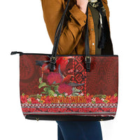 Hawaii KaUla Wena Iiwi Leather Tote Bag With Tropical Plants and 'Ohi'a lehua Kakau Art Tattoo LT03 - Polynesian Pride