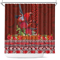 Hawaii KaUla Wena Iiwi Shower Curtain With Tropical Plants and 'Ohi'a lehua Kakau Art Tattoo LT03 Red - Polynesian Pride