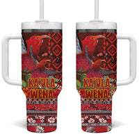 Hawaii KaUla Wena Iiwi Tumbler With Handle With Tropical Plants and 'Ohi'a lehua Kakau Art Tattoo LT03 One Size: 40 oz Red - Polynesian Pride