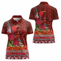 Hawaii KaUla Wena Iiwi Women Polo Shirt With Tropical Plants and 'Ohi'a lehua Kakau Art Tattoo LT03 - Polynesian Pride