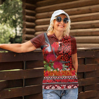 Hawaii KaUla Wena Iiwi Women Polo Shirt With Tropical Plants and 'Ohi'a lehua Kakau Art Tattoo LT03 - Polynesian Pride