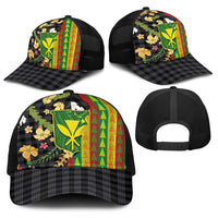 Hawaiian Tropical Plants Lei Baseball Net Cap Kanaka Maoli Tribal with Palaka Motifs - Polynesian Pride
