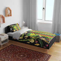 Hawaiian Tropical Plants Lei Bedding Set Kanaka Maoli Tribal with Palaka Motifs - Polynesian Pride