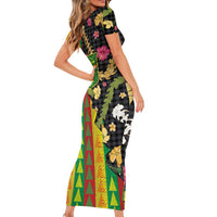 Hawaiian Tropical Plants Lei Family Matching Short Sleeve Bodycon Dress and Hawaiian Shirt Kanaka Maoli Tribal with Palaka Motifs LT03 - Polynesian Pride