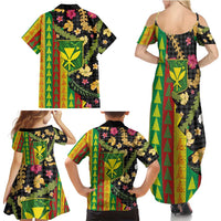 Hawaiian Tropical Plants Lei Family Matching Summer Maxi Dress and Hawaiian Shirt Kanaka Maoli Tribal with Palaka Motifs LT03 - Polynesian Pride