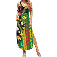 Hawaiian Tropical Plants Lei Family Matching Summer Maxi Dress and Hawaiian Shirt Kanaka Maoli Tribal with Palaka Motifs LT03 Mom's Dress Multicolor - Polynesian Pride