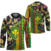 Hawaiian Tropical Plants Lei Hockey Jersey Kanaka Maoli Tribal with Palaka Motifs - Polynesian Pride