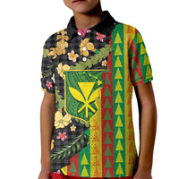 Hawaiian Tropical Plants Lei Kid Polo Shirt Kanaka Maoli Tribal with Palaka Motifs LT03 Kid Multicolor - Polynesian Pride
