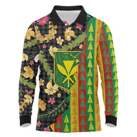 Hawaiian Tropical Plants Lei Long Sleeve Polo Shirt Kanaka Maoli Tribal with Palaka Motifs LT03 Multicolor - Polynesian Pride