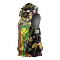 Hawaiian Tropical Plants Lei Sleeveless Hoodie Kanaka Maoli Tribal with Palaka Motifs LT03 - Polynesian Pride