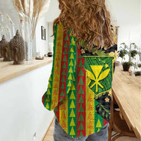 Hawaiian Tropical Plants Lei Women Casual Shirt Kanaka Maoli Tribal with Palaka Motifs LT03 - Polynesian Pride