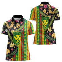 Hawaiian Tropical Plants Lei Women Polo Shirt Kanaka Maoli Tribal with Palaka Motifs LT03 - Polynesian Pride