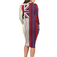 Hawaiian Tropical Plants Lei Family Matching Long Sleeve Bodycon Dress and Hawaiian Shirt National Flag Style LT03 - Polynesian Pride