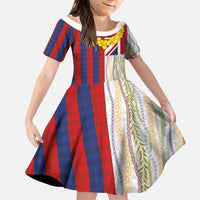 Hawaiian Tropical Plants Lei Family Matching Off The Shoulder Long Sleeve Dress and Hawaiian Shirt National Flag Style LT03 Daughter's Dress Multicolor - Polynesian Pride