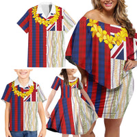 Hawaiian Tropical Plants Lei Family Matching Off Shoulder Short Dress and Hawaiian Shirt National Flag Style LT03 - Polynesian Pride