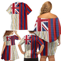Hawaiian Tropical Plants Lei Family Matching Off Shoulder Short Dress and Hawaiian Shirt National Flag Style LT03 - Polynesian Pride