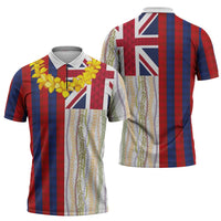 Hawaiian Tropical Plants Lei Zipper Polo Shirt National Flag Style - Polynesian Pride