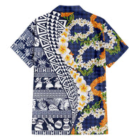 Hawaiian Plumeria Lei Hawaiian Shirt Kakau Motifs and Palaka Half Style Blue Color - Polynesian Pride