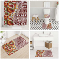 Hawaiian Plumeria Lei Bathroom Set Kakau Motifs and Palaka Half Style Red Color - Polynesian Pride