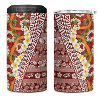 Hawaiian Plumeria Lei 4 in 1 Can Cooler Tumbler Kakau Motifs and Palaka Half Style Red Color LT03 One Size: 16 oz Red - Polynesian Pride
