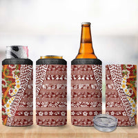 Hawaiian Plumeria Lei 4 in 1 Can Cooler Tumbler Kakau Motifs and Palaka Half Style Red Color LT03 - Polynesian Pride