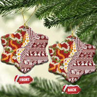 Hawaiian Plumeria Lei Ceramic Ornament Kakau Motifs and Palaka Half Style Red Color - Polynesian Pride