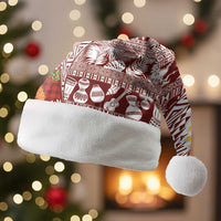 Hawaiian Plumeria Lei Christmas Santa Hat Kakau Motifs and Palaka Half Style Red Color LT03 Without Fur Red - Polynesian Pride