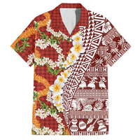 Hawaiian Plumeria Lei Hawaiian Shirt Kakau Motifs and Palaka Half Style Red Color - Polynesian Pride