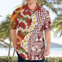 Hawaiian Plumeria Lei Hawaiian Shirt Kakau Motifs and Palaka Half Style Red Color - Polynesian Pride